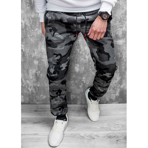 Spodnie męskie dresowe grafitowe moro Recea ze sklepu Recea.pl w kategorii Spodnie męskie - zdjęcie 141826773