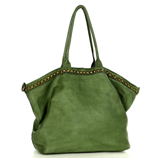 Duża torebka skórzana oversize style shopper bag - MARCO MAZZINI zielony uniwersalny wyprzedaż Verostilo