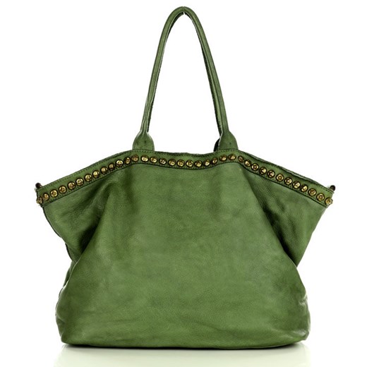 Duża torebka skórzana oversize style shopper bag - MARCO MAZZINI zielony uniwersalny Verostilo promocja