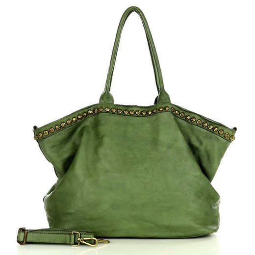 Duża torebka skórzana oversize style shopper bag - MARCO MAZZINI zielony uniwersalny okazyjna cena Verostilo