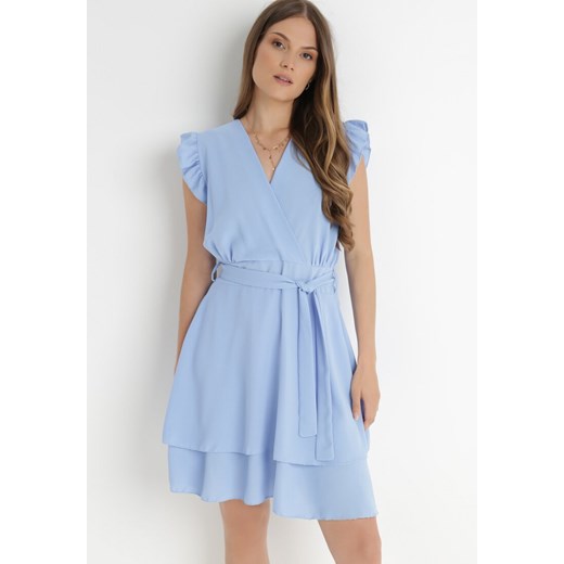 Jasnoniebieska Sukienka Kopertowa z Falbankami i Wiązaniem Dalim ze sklepu Born2be Odzież w kategorii Sukienki - zdjęcie 141831781
