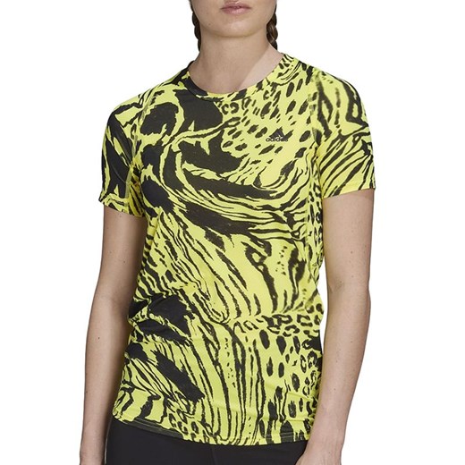 Koszulka adidas Fast Allover Print Running HC6346 - czarno-żółta ze sklepu streetstyle24.pl w kategorii Bluzki damskie - zdjęcie 141836430