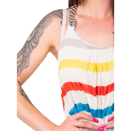 Sukienka mini wielokolorowa plażowa na ramiączkach z okrągłym dekoltem 