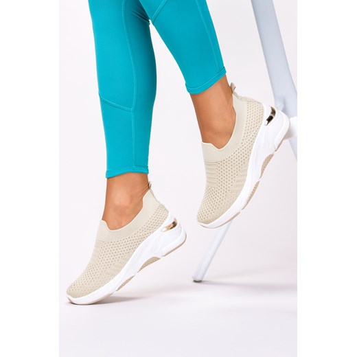 Beżowe sneakersy na koturnie buty sportowe slip on Casu 38-3-22-BE Casu 36 wyprzedaż Casu.pl
