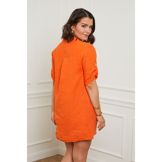 Lniana sukienka w kolorze pomarańczowym Curvy Lady 40/42 promocyjna cena Limango Polska