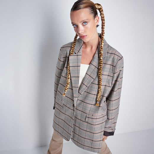 Cropp - Marynarka w kratę oversize - Brązowy Cropp M Cropp