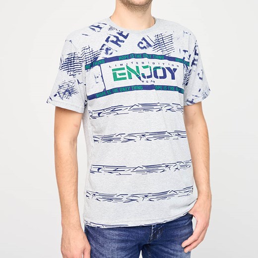 Męski szary t-shirt z napisem ENJOY- Odzież Royalfashion.pl XL - 42 royalfashion.pl
