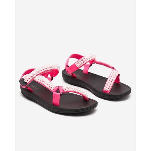 Royalfashion Neonowe różowe damskie sportowe sandały z perełkami Dotiss ze sklepu royalfashion.pl w kategorii Sandały damskie - zdjęcie 141947782