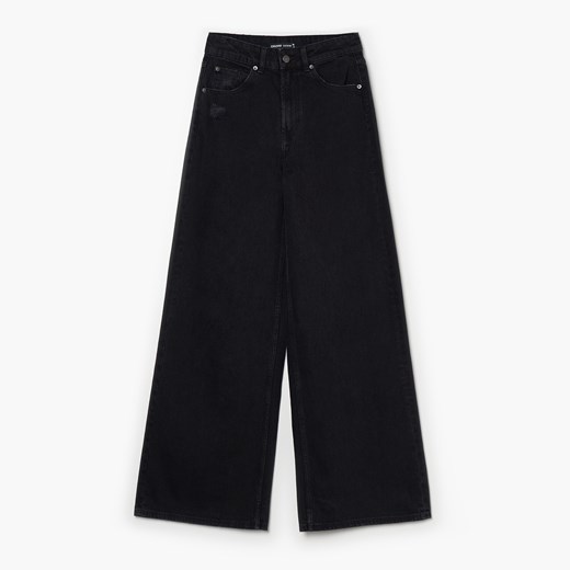 Cropp - Czarne jeansy wide leg - Czarny Cropp 42 Cropp