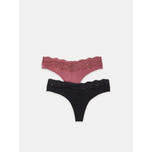 Sinsay - Majtki stringi z koronką 2 pack - Różowy Sinsay S Sinsay