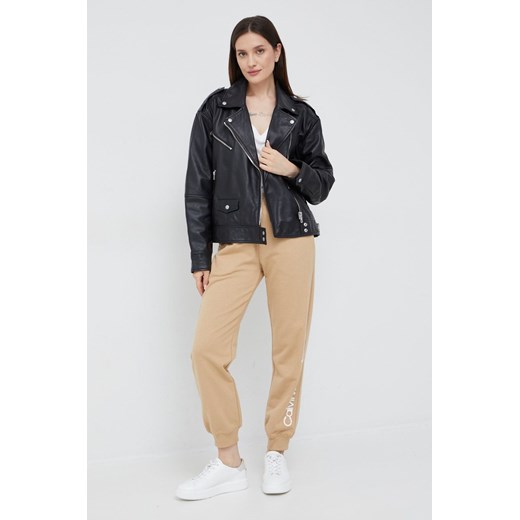 Calvin Klein Jeans ramoneska skórzana damska kolor czarny przejściowa oversize XS ANSWEAR.com