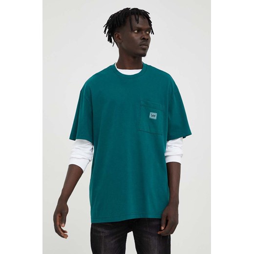 Lee t-shirt bawełniany kolor zielony gładki Lee XXL ANSWEAR.com