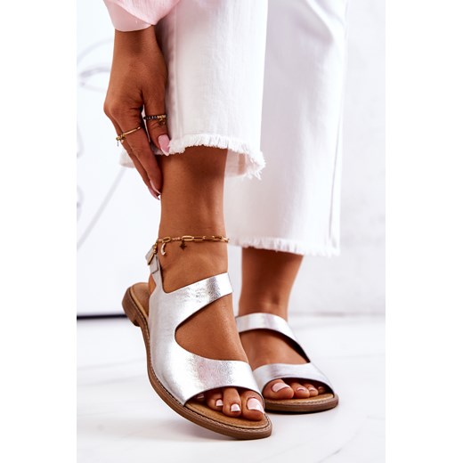 Skórzane Sandały Na Sprzączkę Lewski 3041 Srebrne Lewski Shoes 37 ZAZOO