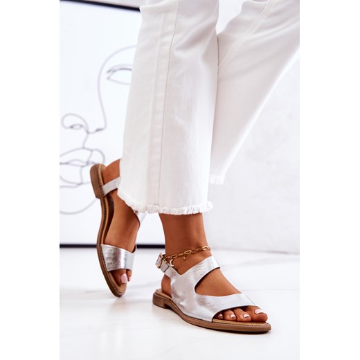 Skórzane Sandały Na Sprzączkę Lewski 3041 Srebrne Lewski Shoes 37 ZAZOO