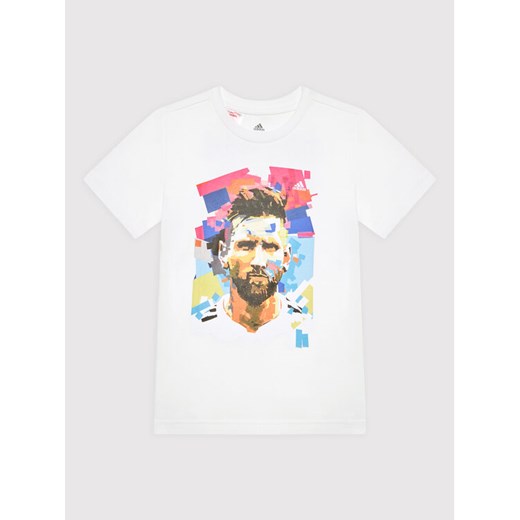 adidas T-Shirt Messi Football Graphic HA0918 Biały Regular Fit 15_16Y wyprzedaż MODIVO