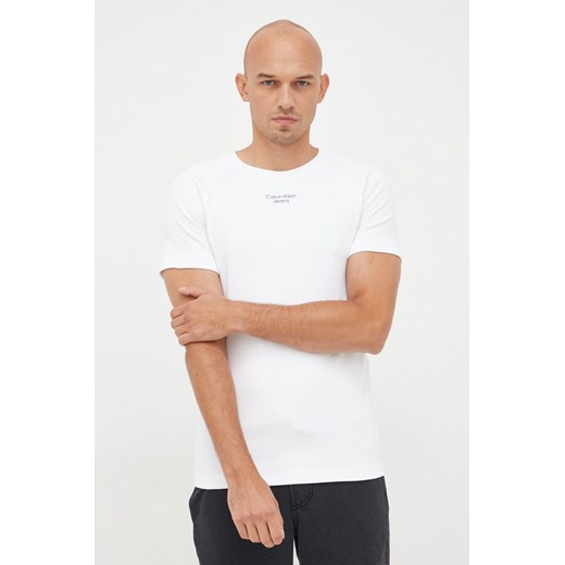 Calvin Klein Jeans t-shirt męski kolor biały z nadrukiem S ANSWEAR.com