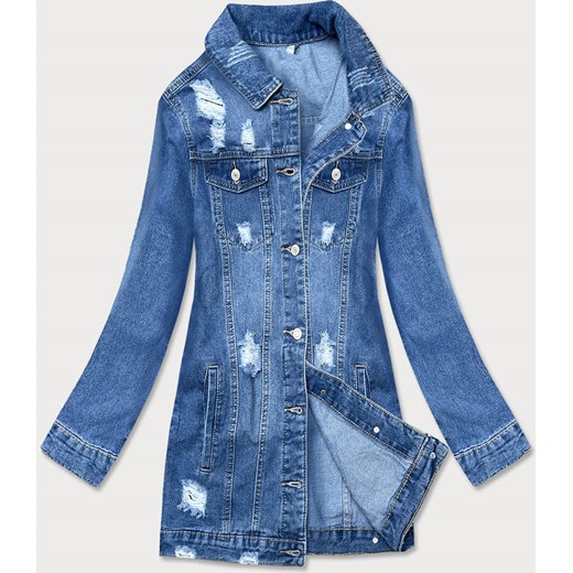 Długa damska kurtka jeansowa oversize niebieska (x-761) ze sklepu goodlookin.pl w kategorii Kurtki damskie - zdjęcie 142160112