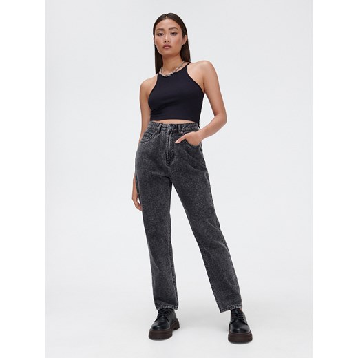 Cropp - Jeansy mom z efektem sprania - Szary Cropp 40 Cropp