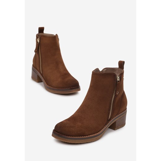 Botki Born2be casual brązowe na obcasie 