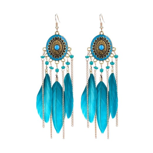 Kolczyki wiszące długie pióra boho Jewelry & Watches Edibazzar