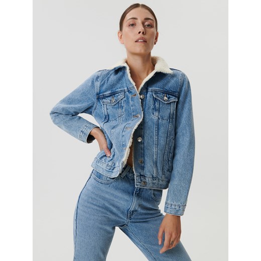 Sinsay - Kurtka jeansowa sherpa - Niebieski Sinsay 42 Sinsay