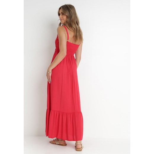 Sukienka Born2be czerwona maxi z tkaniny trapezowa