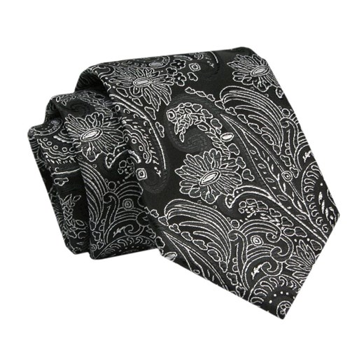 Elegancki, Klasyczny, Męski Krawat -ALTIES - Czarny w Orientalny Wzór KRALTS0684 ze sklepu JegoSzafa.pl w kategorii Krawaty - zdjęcie 142429022