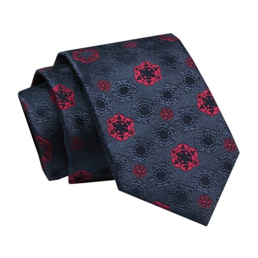 Elegancki, Klasyczny, Męski Krawat -ALTIES, Granat z Czerwonymi Kwiatami KRALTS0685 ze sklepu JegoSzafa.pl w kategorii Krawaty - zdjęcie 142429040