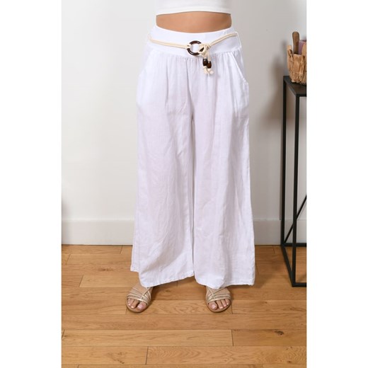 Lniane spodnie "Annie" w kolorze białym Plus Size Company 48/50 okazyjna cena Limango Polska