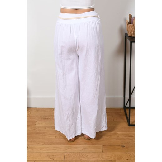 Lniane spodnie "Annie" w kolorze białym Plus Size Company 48/50 wyprzedaż Limango Polska