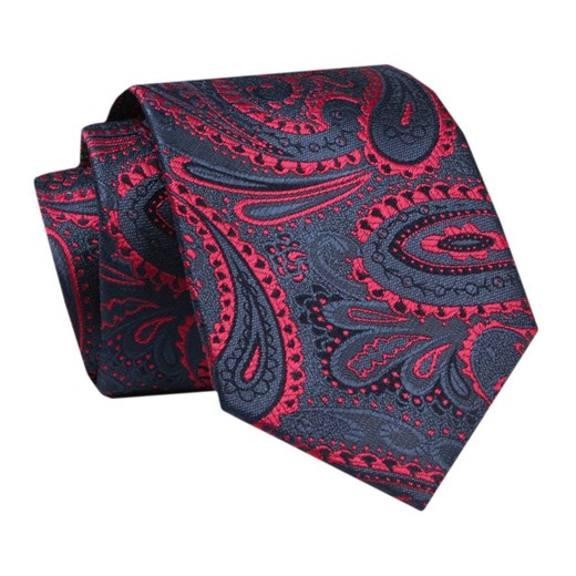 Męski Krawat - ALTIES - Klasyczny - Granatowy z Dużym Motywem Orientalnym KRALTS0712 ze sklepu JegoSzafa.pl w kategorii Krawaty - zdjęcie 142461881