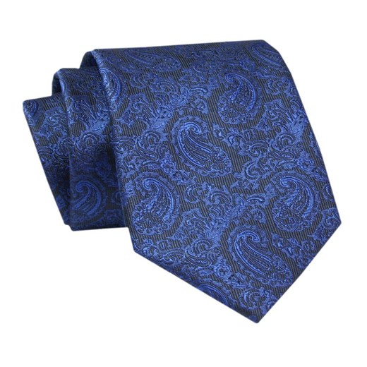 Męski Krawat - ALTIES - Klasyczny - Niebieski Wzór Paisley KRALTS0715 ze sklepu JegoSzafa.pl w kategorii Krawaty - zdjęcie 142461891
