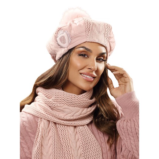 Komplet różowy beret z szalikiem L'AF Liubasa Uniwersalny Eye For Fashion