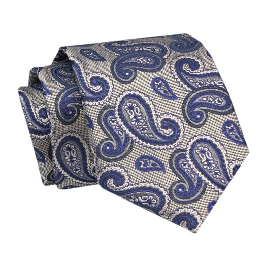 Krawat - ALTIES - Ciemnobeżowy, Granatowe Paisley KRALTS0746 ze sklepu JegoSzafa.pl w kategorii Krawaty - zdjęcie 142509520
