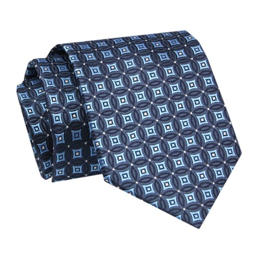 Krawat - ALTIES - Niebiesko Granatowy, Geometryczny Wzór KRALTS0736 ze sklepu JegoSzafa.pl w kategorii Krawaty - zdjęcie 142509560