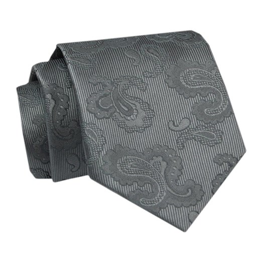 Krawat - ALTIES - Stalowy, Deseń w Kwiaty KRALTS0742 ze sklepu JegoSzafa.pl w kategorii Krawaty - zdjęcie 142509564