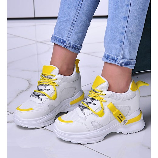 Damskie sneakersy na ukrytym koturnie Yellow /B3-3 10578 W381/ ze sklepu Pantofelek24.pl w kategorii Buty sportowe damskie - zdjęcie 142548401
