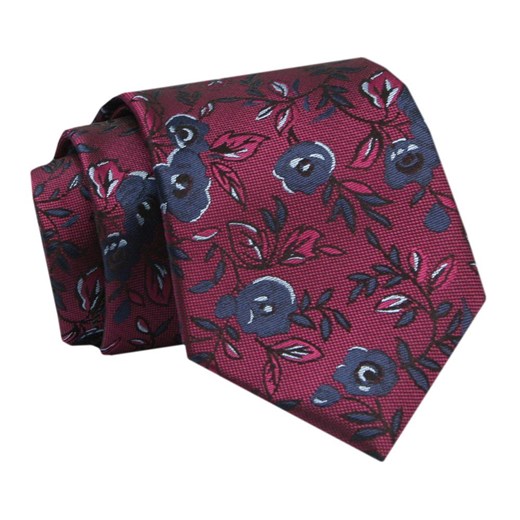 Krawat - ALTIES - Ciemna Czerwień z Motywem Kwiatowym KRALTS0765 ze sklepu JegoSzafa.pl w kategorii Krawaty - zdjęcie 142557062