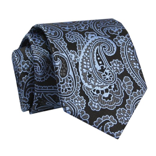 Krawat - ALTIES - Czerń z Niebieskim Wzorem Orientalnym KRALTS0753 ze sklepu JegoSzafa.pl w kategorii Krawaty - zdjęcie 142557070
