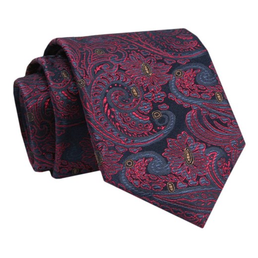 Krawat - ALTIES - Czerwono Granatowy ze Wzorem Orientalnym KRALTS0767 ze sklepu JegoSzafa.pl w kategorii Krawaty - zdjęcie 142557072