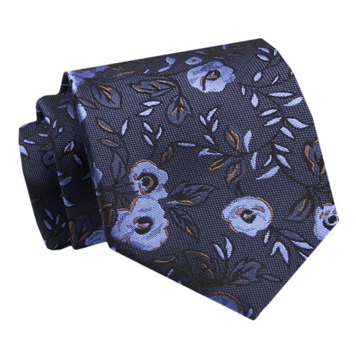 Krawat - ALTIES - Niebieskie Kwiaty, Granatowe Tło KRALTS0784 ze sklepu JegoSzafa.pl w kategorii Krawaty - zdjęcie 142557102