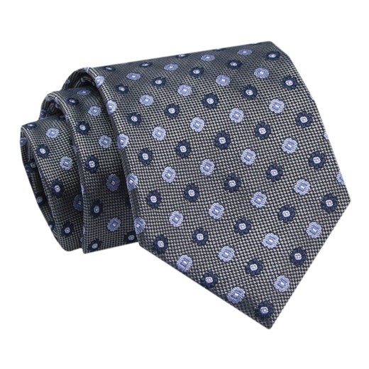 Krawat - ALTIES - Stalowy w Niebiesko Granatowe Grochy KRALTS0768 ze sklepu JegoSzafa.pl w kategorii Krawaty - zdjęcie 142557110