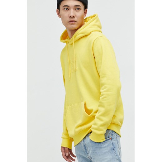 adidas Originals bluza bawełniana męska kolor żółty z kapturem z nadrukiem ze sklepu ANSWEAR.com w kategorii Bluzy męskie - zdjęcie 142579983