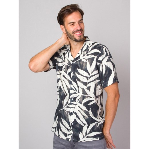 Grafitowa koszula typu hawajka w beżowe liście Willsoor M wyprzedaż Willsoor