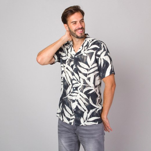 Grafitowa koszula typu hawajka w beżowe liście Willsoor XL Willsoor promocja