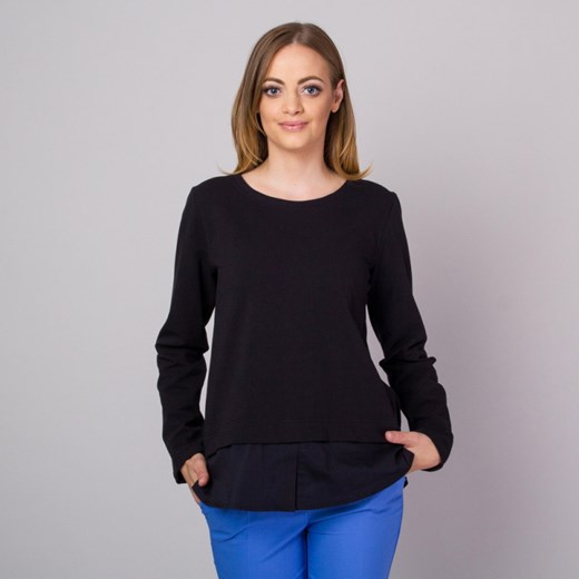 Czarna bluzka long sleeve z łączoną czarną tkaniną Willsoor S okazyjna cena Willsoor
