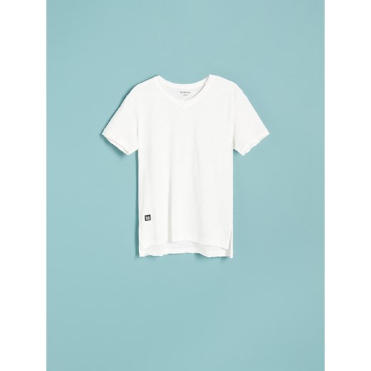 Reserved - Bawełniany t-shirt basic - Kremowy Reserved 146 okazyjna cena Reserved