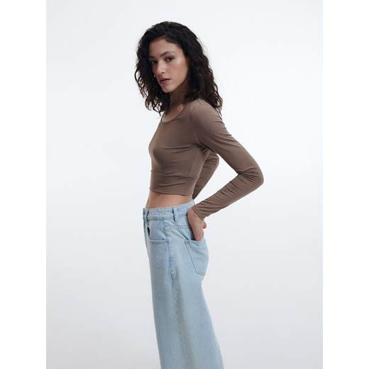 Reserved - Gładki crop top - Fioletowy Reserved S Reserved