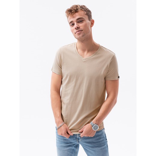 T-shirt męski bawełniany BASIC - ciepłoszary V5 S1369 ze sklepu ombre w kategorii T-shirty męskie - zdjęcie 142722234