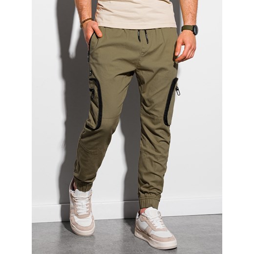 Spodnie męskie joggery P960 - oliwkowe ze sklepu ombre w kategorii Spodnie męskie - zdjęcie 142722960